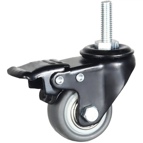 Heavy Duty 1.5 Inch Swivel Caster Wheels Set Of 4 With Brakes, 330 Lb Total Capacity, M8 1.25 Threaded Stem, TPR Castors For Carpet And Hardwood Floors