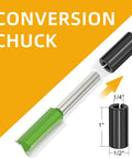 Industrial Grade Micro Grain Carbide Router Bits Set With Quarter Inch Shank shows a conversion chuck with green and black components.