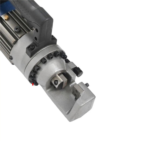 Close-up of AOXHUGB Handheld Rebar Bender And Quick Cutter Machine showing metal cutting mechanism and handle.