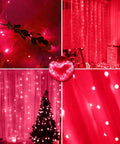 300 LED Curtain String Lights With USB Power And Remote Control, 8 Lighting Modes, Flexible Copper Wire Backdrop in red