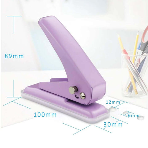 Purple Heavy-Duty Single Hole Punch For Up To Fifteen Sheets, Metal Handheld Paper Punch For ID Cards and Craft Projects, Skid-Resistant Base