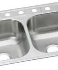 Dayton Equal Double Bowl Drop In Stainless Steel Sink With Above Counter Installation And 20 Gauge Construction For Kitchen Use A Real Workhorse For Washing Soaking Rinsing Drying And Food Prep, top view