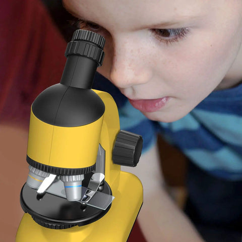 Child using Kids Microscope Kit With LED 40X-1200X Magnification, Dope Science Toy For Home And Classroom, Viewing Specimen
