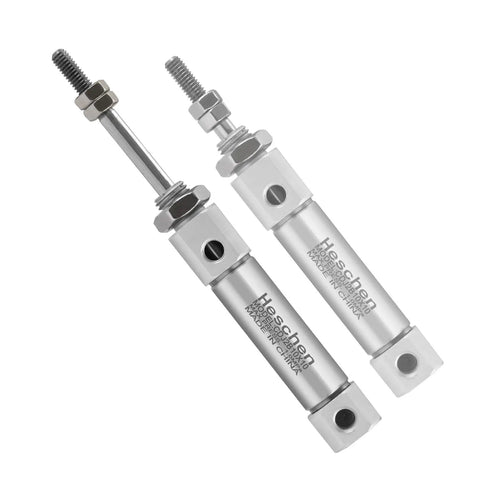 Slim Stainless Steel Air Pneumatic Cylinder CDJ2B 10 By 10 With M5 Port 10mm Bore 10mm Stroke Double Acting Single Rod Compact Linear Actuator For Precise Automation, shown angled