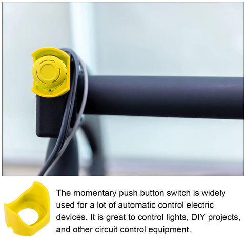 Emergency Stop Guard Plastic Cover For Push Button Switch 30mm Inner Diameter Yellow on black machinery rail.