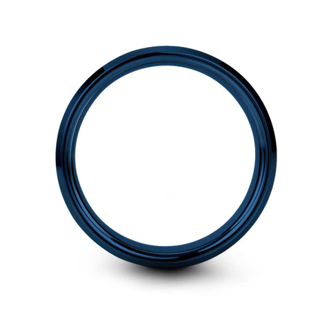 Slick Cartesian Grid Design Dope Blue Plated Tungsten Carbide Wedding Ring Size 8.5, showcasing a sleek blue finish and smooth edges.