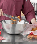 Chef using Pro Grade 8 Quart Mixing Bowls Set Of 2 Thirteen And A Quarter Inch By Five Inch Stainless Steel Flat Base Bowls For Home And Commercial Kitchens Industrial Strength Durable Large Capacity Mixing Bowls to prepare food
