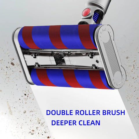 Soft Roller Floor Head With Led Headlights For Dyson V7 V8 V10 V11 Vacuum Cleaners Rotatable Universal Compatible Clean And Mop In One Go Easy Pro Level Clean No Fuss, showing double roller brush in action