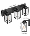 Black Vanity Light For Bathroom Industrial Farmhouse Wall Mount Fixture With Dimmable E26 Socket, dimensions shown