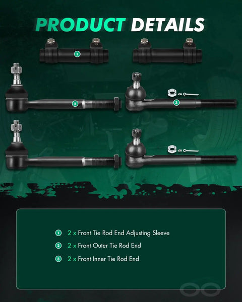 6 Piece Tie Rod End Suspension Kit Outer and Inner Ends Plus Adjusting Sleeves for Chevy GMC Trucks and SUVs 1988-2002 C1500 C2500 C3500 Suburban Tahoe Express, 2 adjusting sleeves