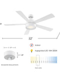 Whitehaven 52 Inch Ceiling Fan With Remote Control 5 Blade Dimmable LED Light Kit 3000K Warm White White Finish