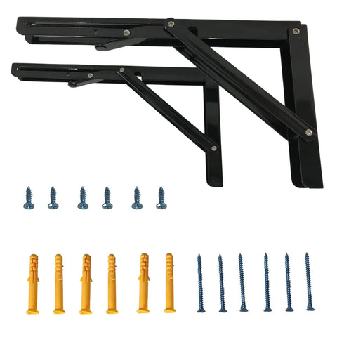 Rock Solid 8 Inch Folding Shelf Brackets With Hardcore Load Rating For Diy Space Saving Wall Mount Shelves Max Weight 410 Lb Pack Of Two with screws and anchors