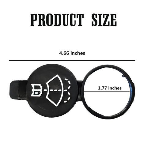 Windshield Washer Fluid Reservoir Cap Replacement For GMC Chevrolet Buick Cadillac Direct Fit Easy Install No Tools Needed OEM Numbers 12767700 13227300 12788573 19172571 Cap shown with dimensions 4.66 inches x 1.77 inches