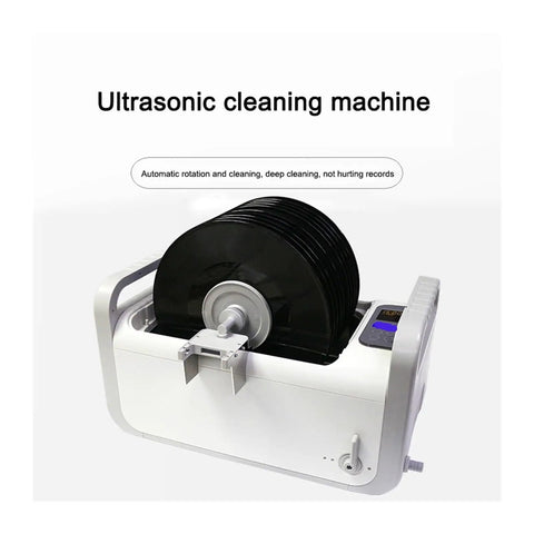 Heavy Duty Ultrasonic Cleaner With 410W Power And 7.5L Tank Crushes Grime Off Vinyl Records And Phonograph Discs Leaving A Slick Shine On Audio Setup Every Time You Fire It Includes Ten Premium Cleaning Sheets For Fast Refreshes That Hit Different - Ultrasonic cleaning machine with rotating vinyl records.