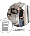 Man installing RV Refrigerator Handle Repair Kit 2 Pack Durable Door Prop Clips For Seamless Fixes Quick And Easy Installation on door
