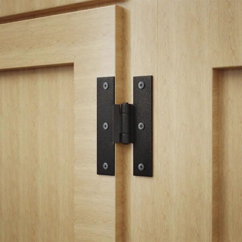 3.5 Inch Black Wrought Iron H Hinge With 1/4 Inch Offset for Kitchen Cabinets installed on wood door