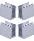 Easy Install Glass Shelf Brackets Set, 4 Pack Zinc Alloy Clips for 8-10mm shelves, silver finish, angled view