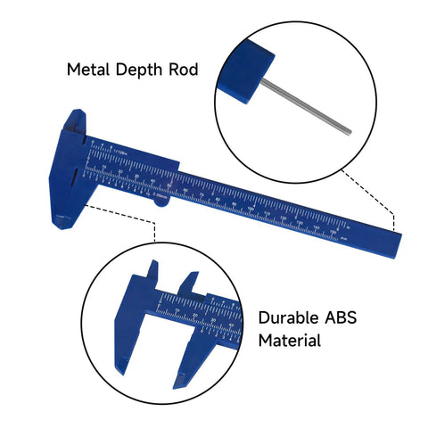 Plastic Vernier Caliper Two Pack 150 mm Mini Plastic Calipers for Students with Metal Depth Rod and ABS Material