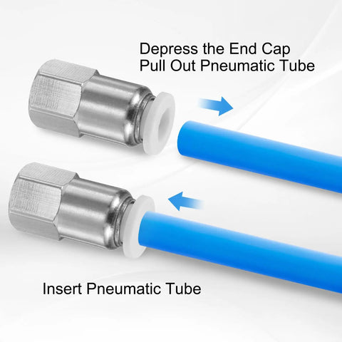 Push To Connect Fittings Five Sixteenth Inch Tube Diameter By One Quarter Inch NPT Thread Female Straight Quick Connect