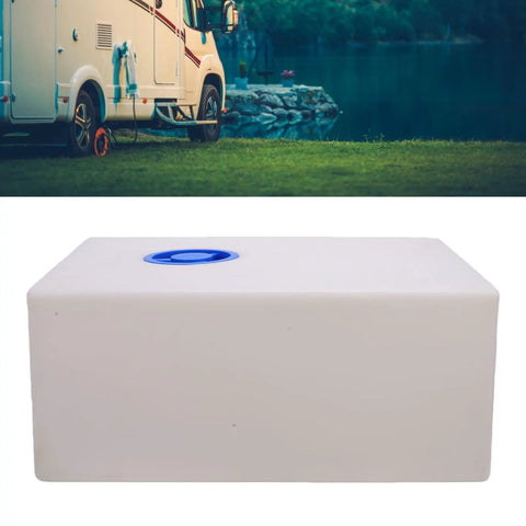 33 Gallon Food Grade LLDPE RV Water Holding Tank for Camping and Trailers, shown near a lake, ideal for outdoor adventures.