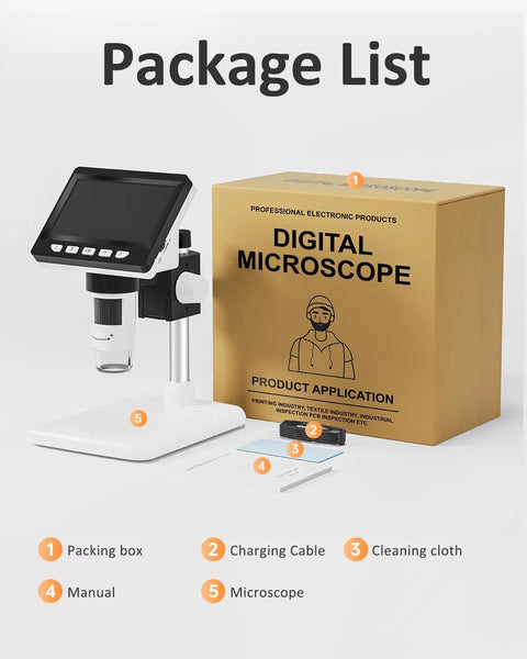 Coin Microscope 1000X With 4 3 Inch LCD Screen For Error Coins And Mint Marks For Coin Nerds 1080P USB Microscope With 8 Adjustable LEDs package list with microscope, box, cable, cloth, manual