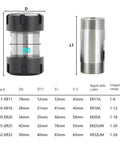 Premium ER Collet Spindle Extension Rod for Lathe and Drill, Double Chuck Motor Shaft Adapter dimensions chart for collet sizes.