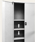 Rock Solid Industrial Rolling Tool Storage Cabinet With Thick Reinforced Drawers Built Like A Tank For Pro Trades featuring adjustable shelves.