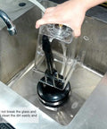 Portable Glass Rinser For Bar And Restaurant Use Quick Time Saver Water Saving Glass Washer demonstrating sink use