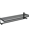 24 Inch Wide Matte Black Towel Storage Shelf With Towel Bar Modern Hotel Style Bathroom Organizer For Towels And Accessories No Fuss Install Space Saving Design To Elevate Your Bath Decor