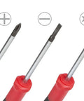 Nine Piece Precision Screwdriver Set With Magnetic Tips And Swivel End Cap, showing Phillips, flat, and Torx screwdrivers, chrome vanadium steel.