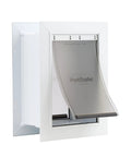 Heavy Duty Wall Entry Dog Door With Telescoping Frame Built Damn Tough Rust Proof Plastic Construction Zero Draft Insulation Slick Slide Flap No Fuss Install For Medium Dogs, showcasing the sleek design and durable material.