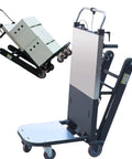 Heavy Duty Electric Stair Climber Hand Truck With 661 Pound Capacity Motorized Rolling Cart in action with boxes.