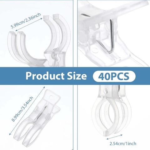 Transparent Balloon Arch Clips 3.5 Inch Heavy Duty Spring Clamps Pack Of 40 showing dimensions and close-up detail.