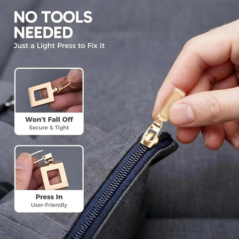 Removable Universal Anti Slip Zipper Pull Replacement Kit For Jackets Luggage Backpacks Purses Boots Pants And Tents Easy Install Zipper Repair Tabs 5PCS installation close-up.