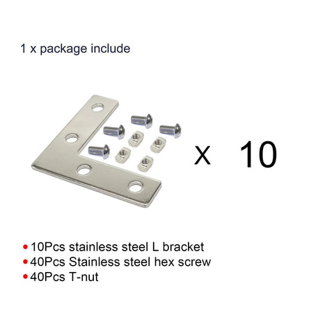 Ten Sets Of 2020 Stainless Steel T Slot Corner Brackets L Shape Joint Plates With Nuts And Bolts For 20x20 20mm V Slot Aluminum Profile