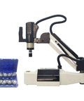 Electric Tapping And Threading Machine For M3 To M16 Vertical Servo Tapper with accessories on a desktop setup