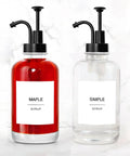 Two Pack Glass Syrup Pump Dispensers For Coffee Bar Setup With 84 Labels And Funnel, 16.9 Oz Each, Matte Black Pumps