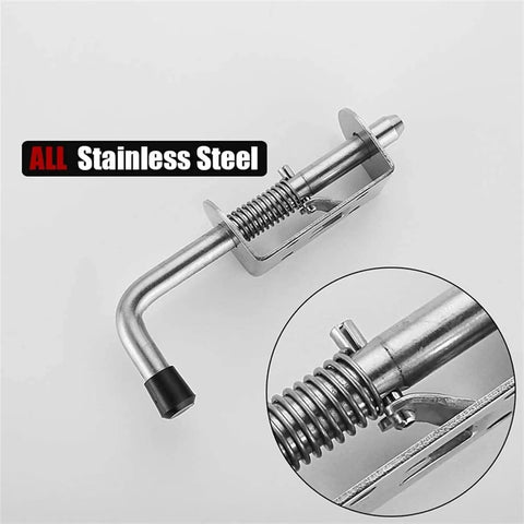 Stainless Steel Sliding Gate Latch Spring Loaded Locking Pin Barrel Bolt with spring mechanism and sleek design.