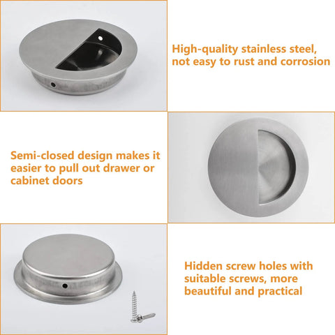 Hidden Concealed Recessed Sliding Door Pull Handles Pack Of 2 In Brushed Stainless Steel with screws, semi-closed design