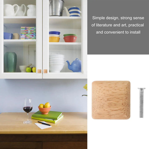 Built Damn Tough Natural Wood Square Cabinet Knobs With Smooth Glide Drawer Pull Handles For Kitchen And Closet Rustic Farmhouse Dresser Hardware Top Shelf Furniture Update In A Slick Ten Pack Set displayed with kitchen items and a wine glass.