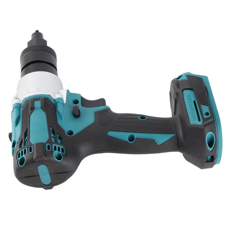 Electric Riveter With LED Light Brushless Nut Riveting Tool Slip Handle Design, side view showing grip and drill head.