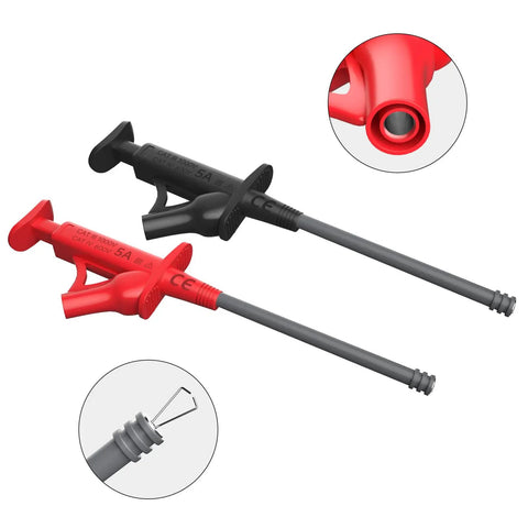 Close-up of red and black probes from Plug-And-Play Pro Grade Silicone Multimeter Test Leads Kit With Replaceable Probes.