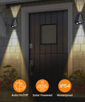 Solar Powered Up Down Wall Lights Dusk To Dawn Outdoor Flood Lights Sconce illuminating front door area