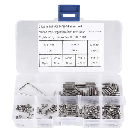 Heavy Duty M3 Captive Screws 212 Piece Hardware Kit 304 Stainless Steel Fasteners organized in clear storage box.
