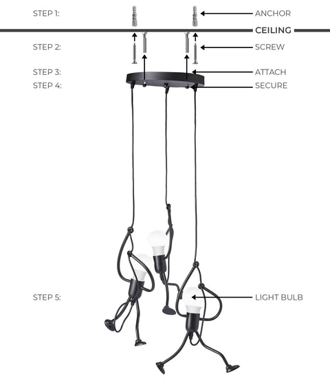Swinging Man Pendant Light Fixture With Three Black Industrial Arms A Statement 3 Light Chandelier installation guide