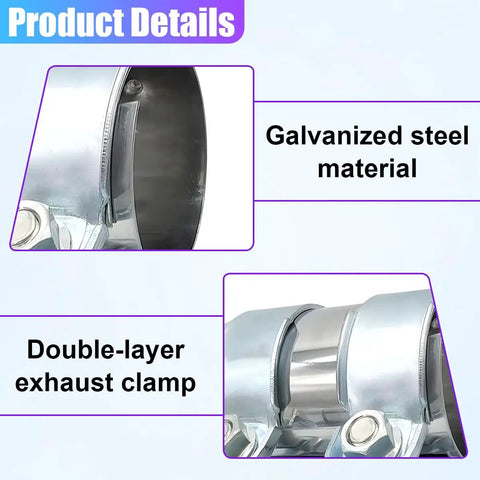 2 Inch Exhaust Clamp Kit Stainless Steel Muffler Clamp with galvanized finish detail