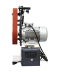 Badass Industrial Variable Speed 71 Inch Belt Grinder with 3 Grinding Wheels showing side view of motor and belt.