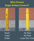 Comparison of rusted vs. protected bollard covers showcasing no rust and vibrant color. Heavy Duty Bollard Covers For Four Inch Outdoor Poles Fifty Six Inch Tall Post Sleeves Weather Tight Hdpe Security Guards No Fuss Easy Install Slick Finish Plus Hella Durable Protection.