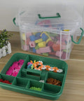 First Aid Kit Container Clear Organizer Box For Medicine Storage In Car Home And Office With Lift Out Tray For Small Items And Secure Clip Lid Great For Grab And Go Travel And Emergency Kits In Your Glove Box Or Desk with assorted items inside on a wooden surface