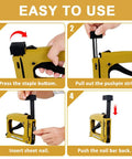 Instruction steps for Pro Grade Point Driver For Picture Framing With 1000 Points, showing loading method and yellow tool.